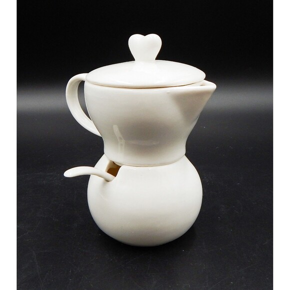 Debora Carlucci White Porcelain Creamer and Sugar Holder in One With Spoon - Picture 2 of 13